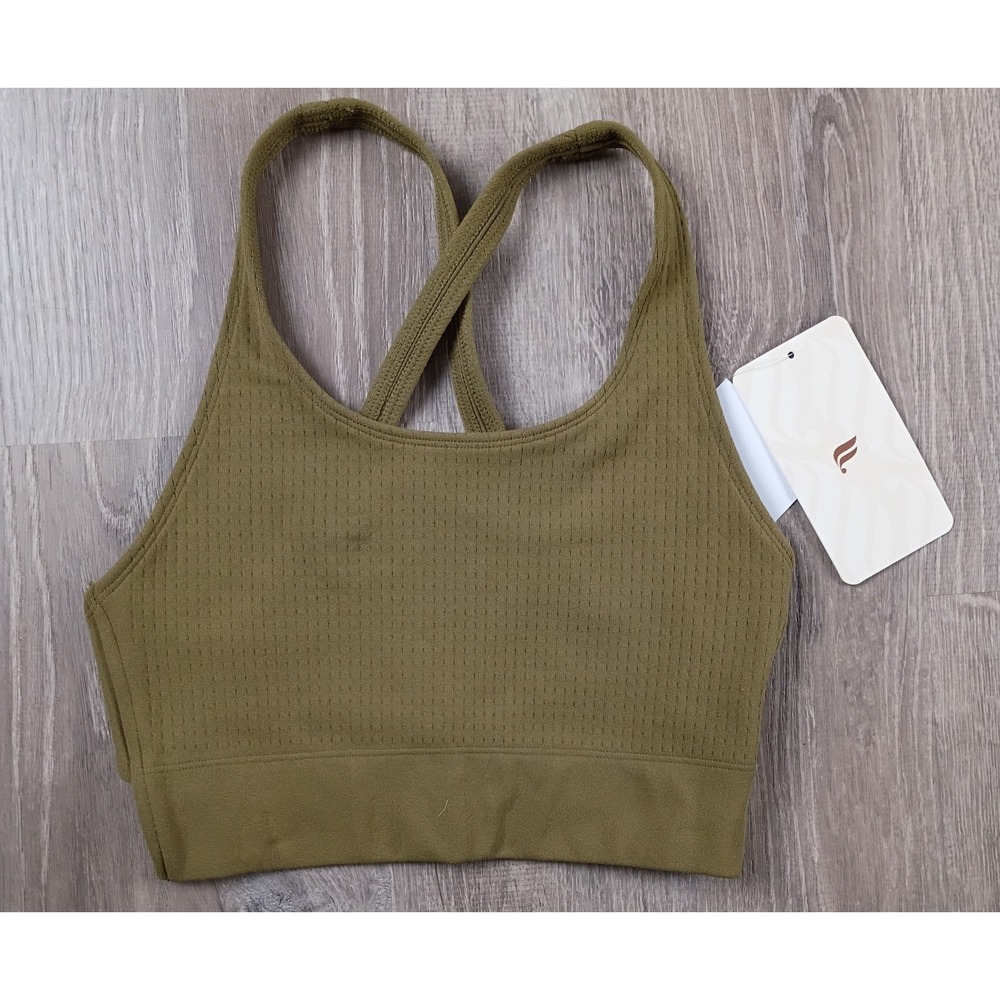 Fabletics Sports Bra Women Small Green Ella Sculpt Knit Active Racerback Run NEW